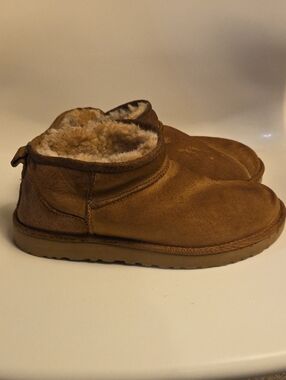 UGG Classic Ultra Mini Ankle Boots In Chestnut Suede Color